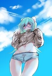 kuromikii_(vtuber), indie_virtual_youtuber, ye_(pixiv83975537), blue_hair, booty_shorts