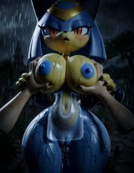 sekhmet_(pal), palworld, blue_nipples, breast_grab, cat_ears