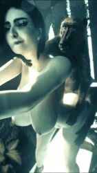 srvn, 1girl, baboon, bestiality, black_hair