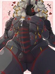 zephyfallmask, balls, black_body, bodily_fluids, dripping