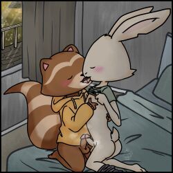 chillhop_raccoon, muffinlewds, anthro, balls, bed