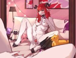 sevesiya, 2_horns, anthro, bed, bedroom