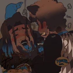 afro, blush, cigarette, cigarette_in_mouth, crying