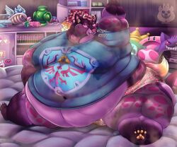 lionberrymochi, anthro, bedroom, belly, big_belly