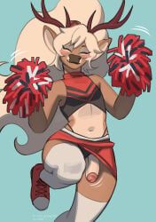pulred, anthro, antlers, blush, bottomwear