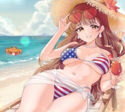 natsu_kashii, indie_virtual_youtuber, kikiiv2, 1girl, american_flag