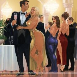 frans_mensink, backless_dress, backless_outfit, blonde_female, blonde_hair