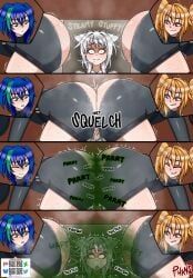 3girls, ass, big_ass, blue_hair, cat_ears