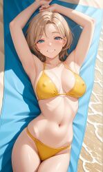 1girl, abdomen, armpits, arms_up, beach