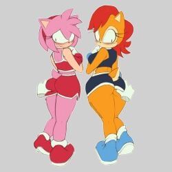 amy_rose, sally_acorn, sonic_(series), untaggable_artist, 2girls