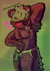 anthro, armpit_hair, armpit_sniffing, belly_hair, blush