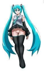 hatsune_miku, vocaloid, blue_hair, blush, dress_lift