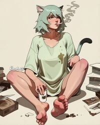 yani_neko, chainsmoker_cat, rousherte, 1girl, cat_ears