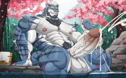 wolfblack43, abs, anthro, balls, bamboo