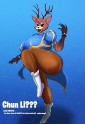 chun-li, chun-li_(cosplay), chun-li_(fortnite), deer_(99_nights_in_the_forest), 99_nights_in_the_forest