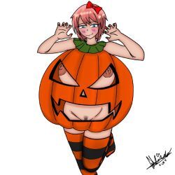 sayori_(doki_doki_literature_club), doki_doki_literature_club, halloween, lirdouwu, breasts