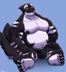 anthro, aquatic, areola, biped, black_body