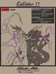 mythology, hunamarts, anthro, black_body, bodily_fluids
