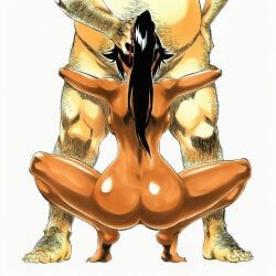 oomaeda_marechiyo, shihouin_yoruichi, bleach, 1boy, 1girls