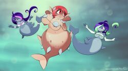 oc, original_character, hyperflannel, 3_mermaids, big_belly