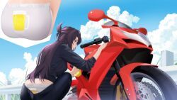 beidou_(genshin_impact), genshin_impact, 1girls, beer, bike