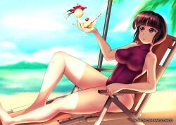 nabiki_tendo, ranma_1/2, andronicusvii, 1girls, beach_chair