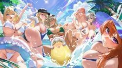 justia_(brown_dust), justia_(hot_summer_dream)_(brown_dust), nebris_(brown_dust_2), nebris_(laid-back_lifeguard)_(brown_dust_2), sylvia_(brown_dust)