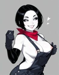 5_fingers, areola, armwear, bandanna, big_breasts