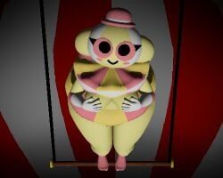 trapezist_(endacopia), endacopia, big_butt, clown_girl, covering_breasts