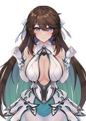 shin_jia, counter:side, alternate_costume, bare_shoulders, blue_eyes
