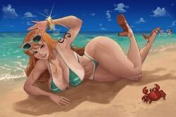 nami_(one_piece), one_piece, sindio, 1girls, beach