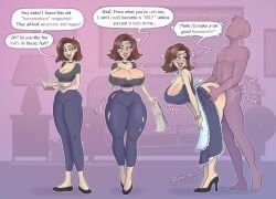 beingobscene, 1boy, 1girls, apron, areolae_slip