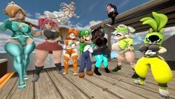 boosette, luigi, marie_(splatoon), marina_(splatoon), princess_daisy