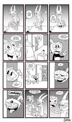 cuphead, elder_kettle, mugman, the_devil_(cuphead), cuphead_(game)