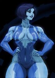 cortana, tovio_rogers, blue_background, blue_body, blue_eyes