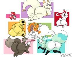 cheezborger_(chikn_nuggit), chikn_nuggit_(chikn_nuggit), cofi_(chikn_nuggit), fwench_fwy_(chikn_nuggit), hawt_saus_(chikn_nuggit)