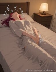 houshou_marine, nyx_x, 1girl, bed, bed_sheet