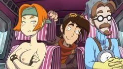 goal_(deponia), deponia, 1girl, 2boys, bandana