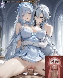 arlecchino_(genshin_impact), columbina_(genshin_impact), tsaritsa_(genshin_impact), genshin_impact, 2girls