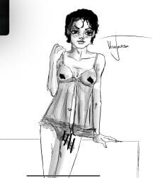 michael_jackson, 1boy, black_hair, crossdressing, curly_hair