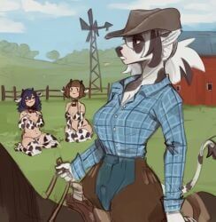 arbuzbudesh, 1anthro, 1furry, 2humans, 3girls