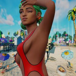 siona_(fortnite), fortnite, armpits, arms_up, bathing_suit
