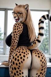 5_fingers, anthro, areolae_visible_through_clothing, ass, bangs
