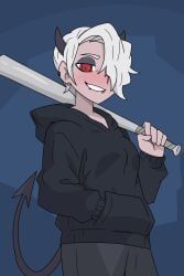 zdrada_(helltaker), helltaker, theuncledoomer, baseball_bat, hoodie