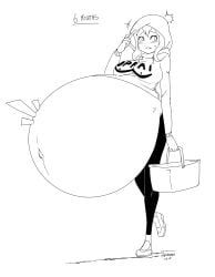 marrazan, averting_eyes, basket, belly_expansion, belly_overhang