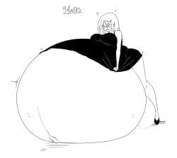 belly_expansion, belly_on_ground, breast_expansion, embarrassed, flats