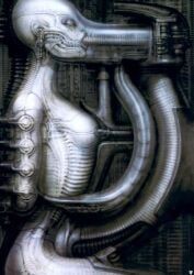 h.r._giger, 1girls, bald_female, biomechanical, body_horror