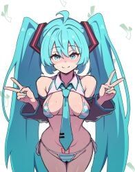 hatsune_miku, hatsune_miku_(collared_bikini), vocaloid, bebatch, 1girl