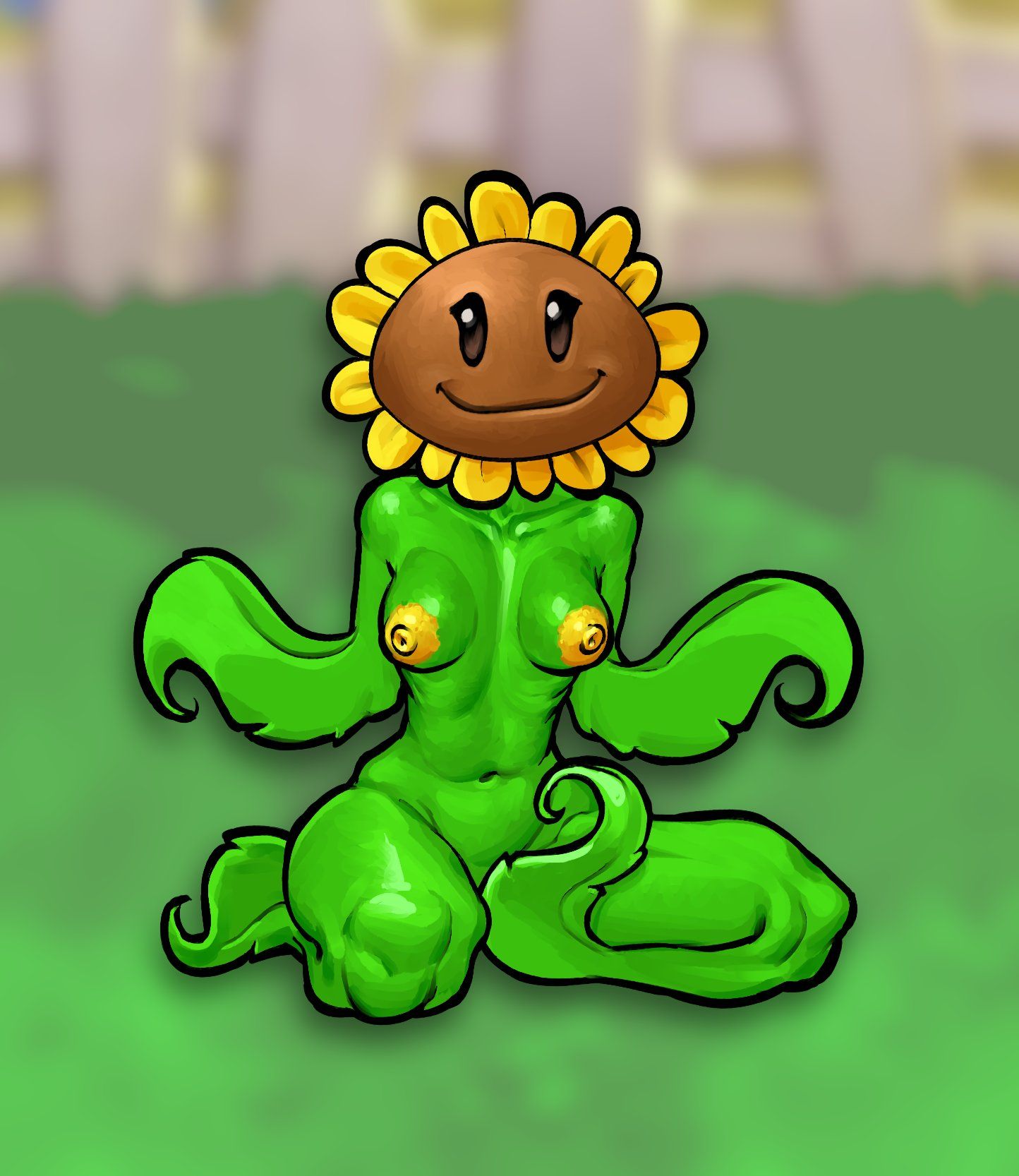 sunflower_(pvz), plants_vs_zombies, waneczka228, 1girls, average_breasts