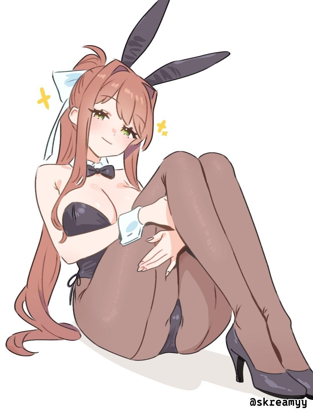 monika_(doki_doki_literature_club), doki_doki_literature_club, skreamyy, 1girls, ass